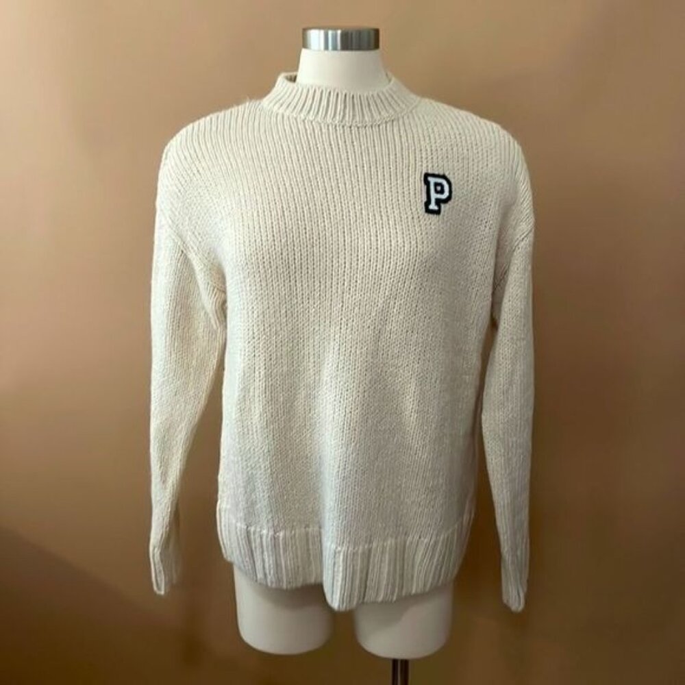 PINK by Victorias Secret Cream University Knit Sweater Womens Size S